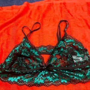 Avidlove Lace Bralette Black/green Mylar Sz M NWOT